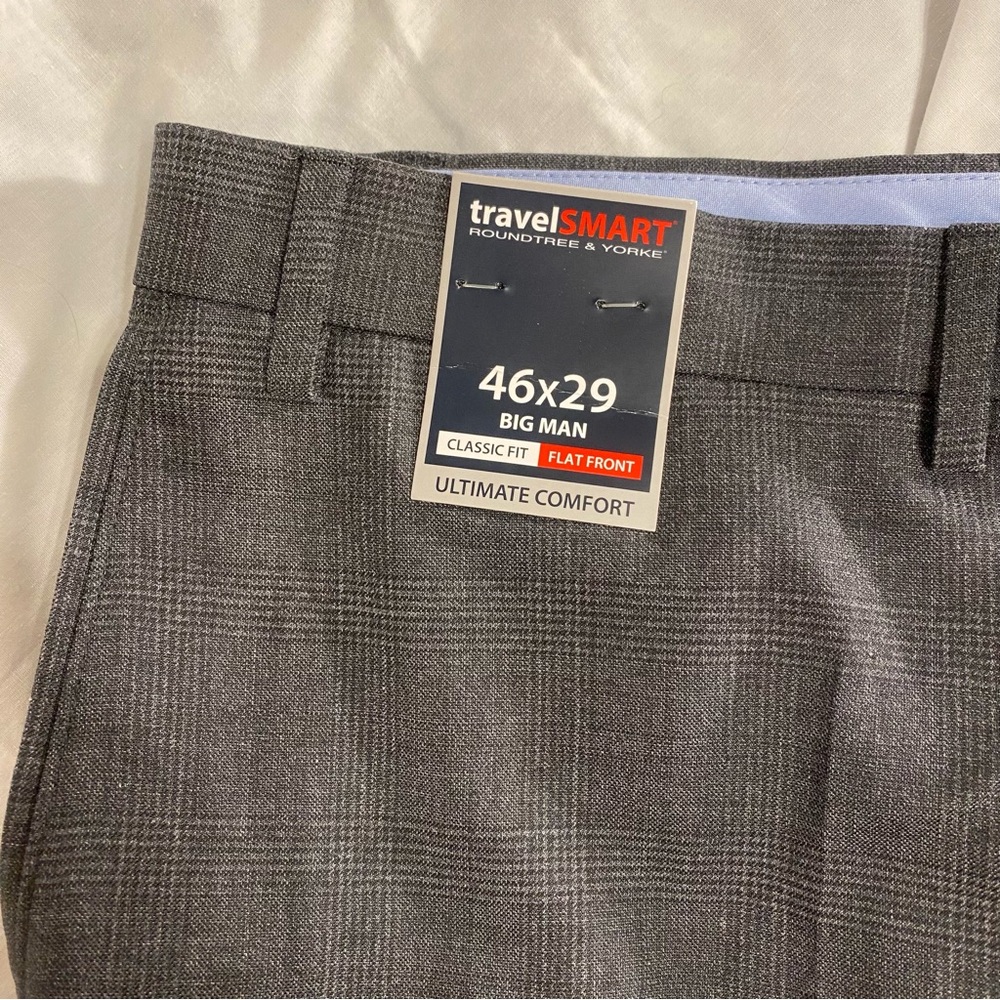Roundtree & Yorke Gray Plaid Men's Dress Pants 46x29